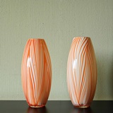 PAIR OF VASES IN ORANGE AND WHITE COLOURED GLASS